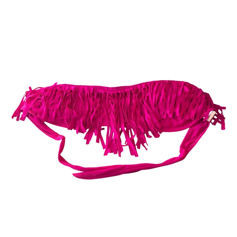 Top Melon Bikini Top Bandeau Tie Back Fringe Removable Cups Pink L